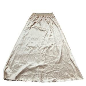 KATE KASIN Women's Beige Lace Trim Satin Midi‎ Long Skirt Size S
